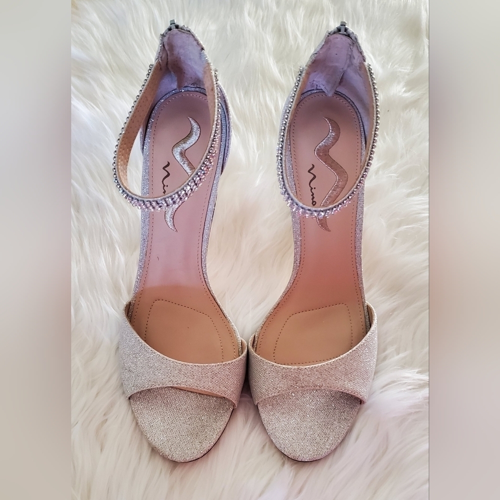 Nina Varetta Silver Bliss Heels with Glitter Sparkle Rhinestone Open Toe Size 10 - Picture 4 of 8